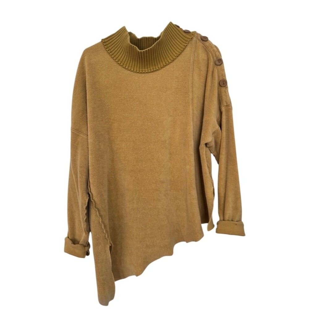 Oversized Free People Women’s Ribbed Cowl Neck Knit Sweater in Mustard - Size S